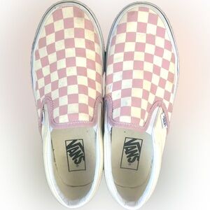 Vans Pink & White Checkered Classic Slip On Sneakers, Size 7